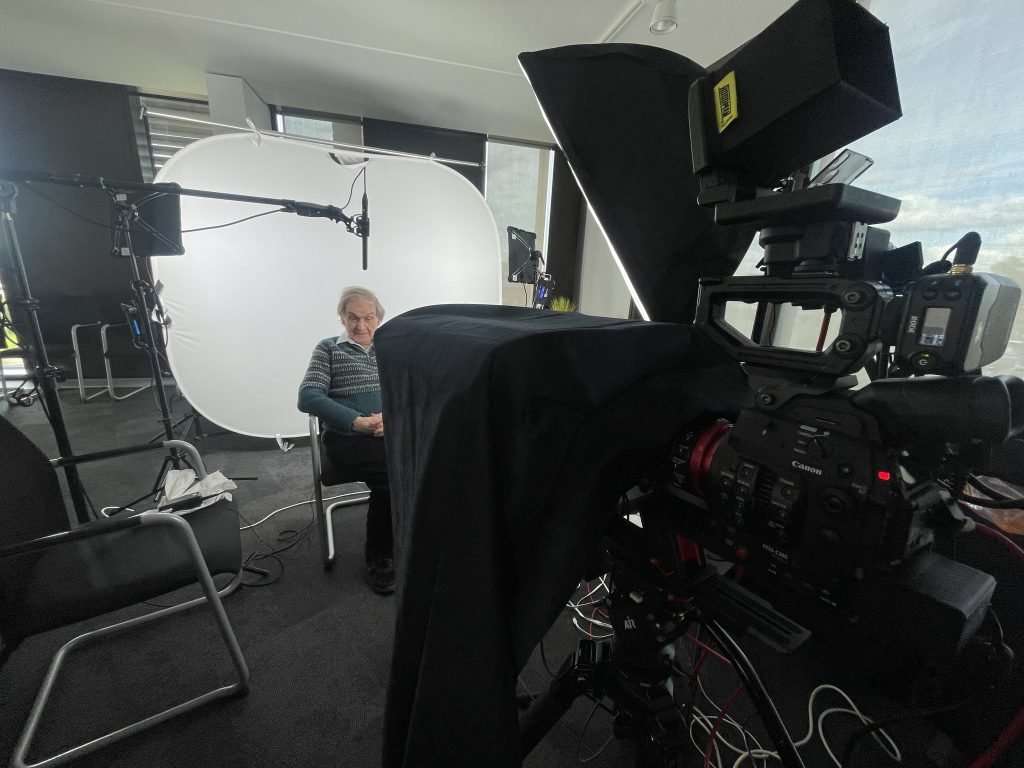 Julian Barbour physicist being filmed by MGL Media